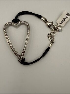 Brighton Starry Night Heart Cord Bracelet Crystal Open Heart Black Cord NWT